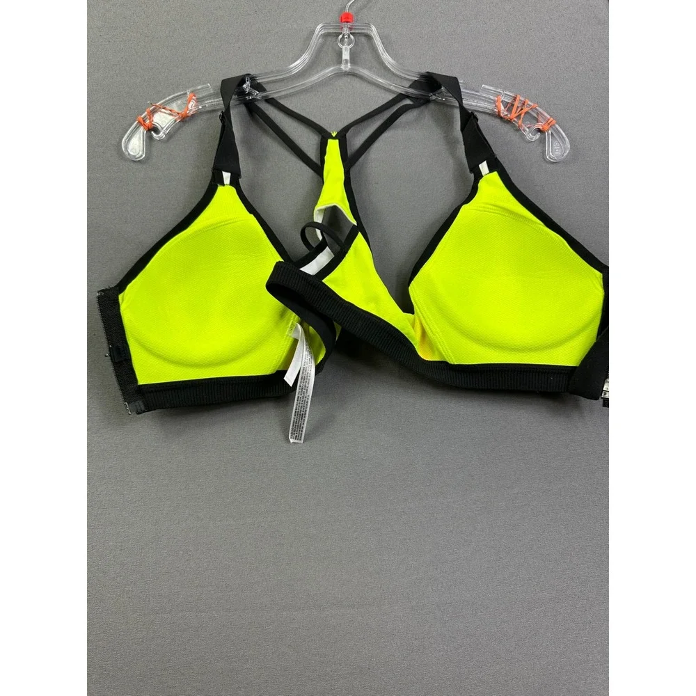 VSX Victoria's Secret‎ Neon Yellow Front Zip Racerback Sports Bra Geometric 34B